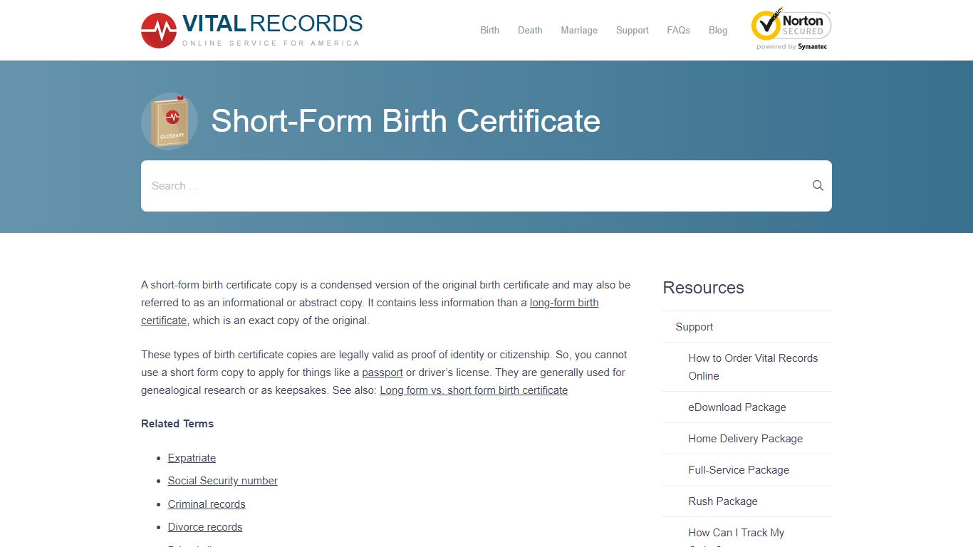 Short-Form Birth Certificate - Vital Records Online