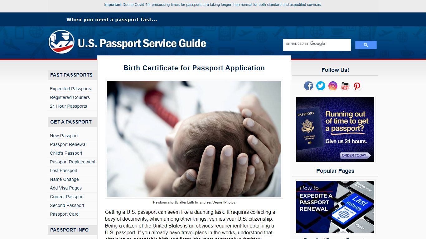 Birth Certificate for Passport Application